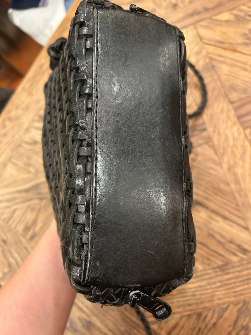 LJD Black Leather Woven Crossbody Bag - Picture 5 of 6
